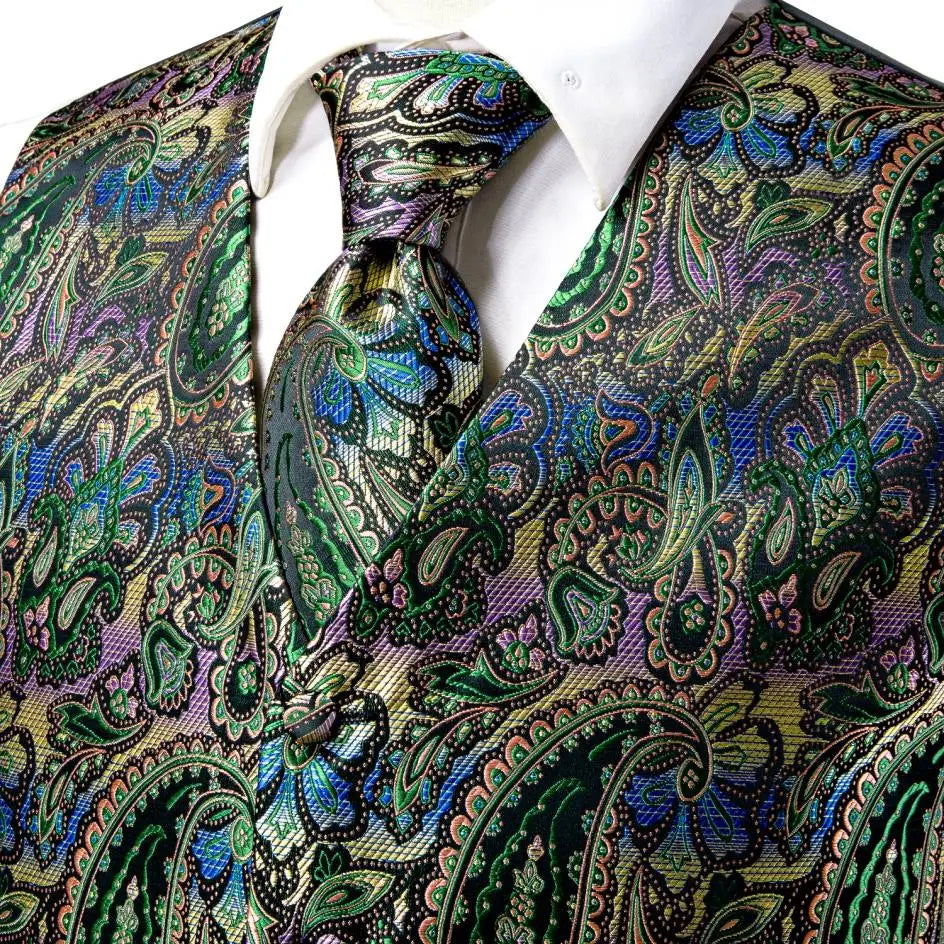Fashion Silk Vest For Men Classic Gold Champane Yellow Waistcoat Jacket Tie Hankerchief Cufflinks Sets Dress Suit Wedding Hi-Tie