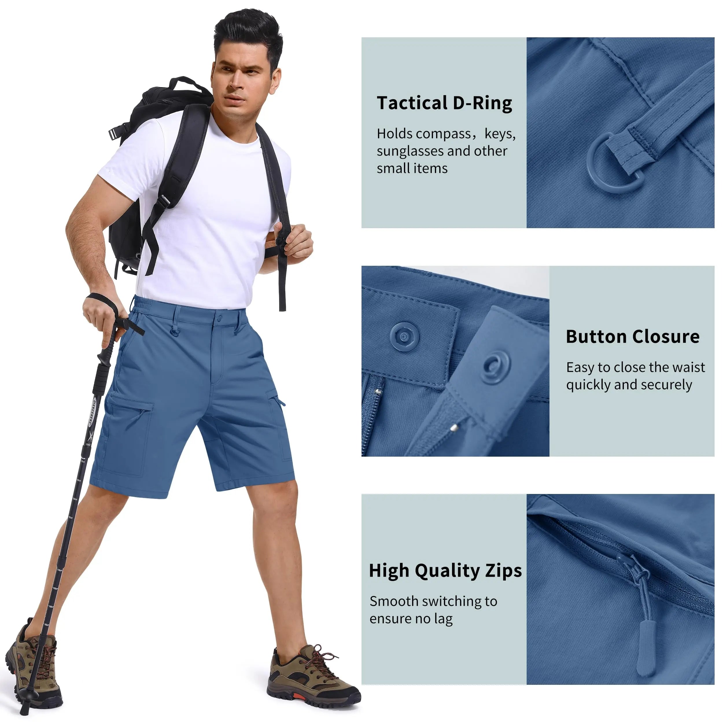 Summer Moisture Wicking Casual Shorts Mens Cargo Work Shorts Running Jogging Sports Bottoms Nylon Rip-Stop Short Pants