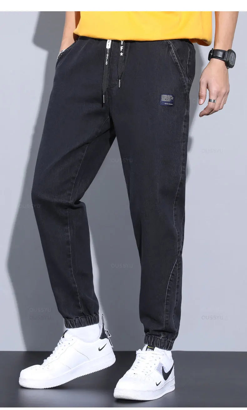 Four Seasons Blue Cargo Jeans Men Streetwear Denim Jogger Pants Baggy Harem Jean Trousers Male Oversize Large size4 5 6 7XL 8XL