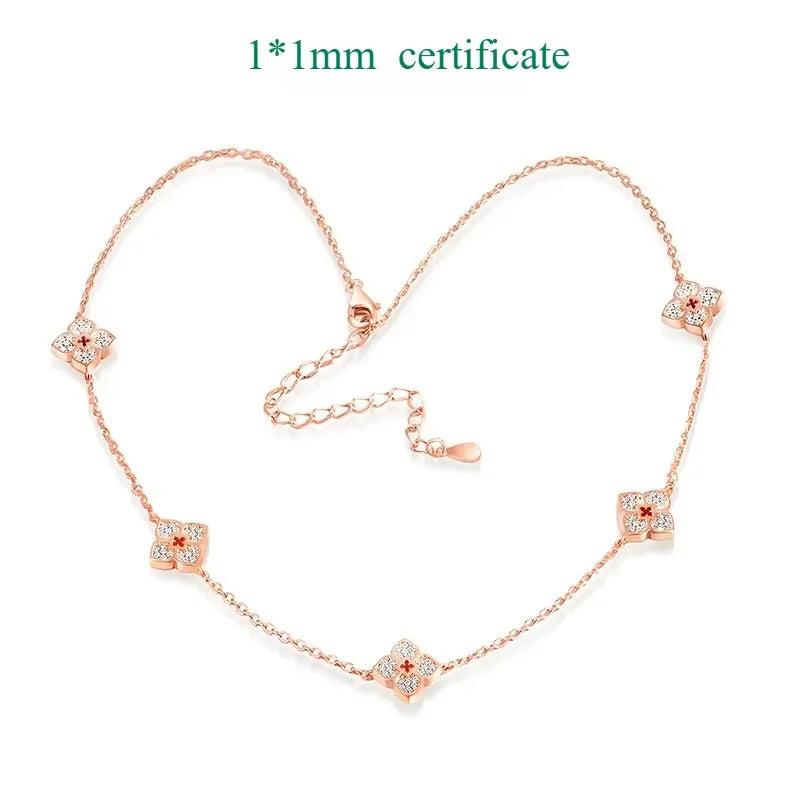 18k Plated Flower Moissanite Choker Necklace for Women Girls Neck Chain Sparkling 925 Sterling Silver Jewelry Pendant