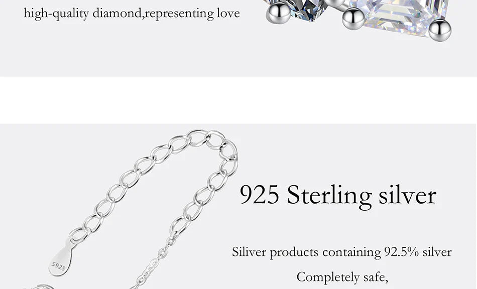 Radiant Emerald Cut 2CT Moissanite Necklace for Women S925 Pure Silver Heart Diamond Pendant Fashion Wedding Jewelry