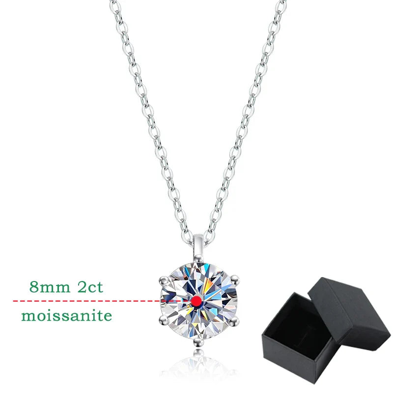 2CT 8mm D Color Moissanite Necklace for Women Classic 6 Claw Sparkling Lab Pendant Original 925 Sterling Silver Wholesale
