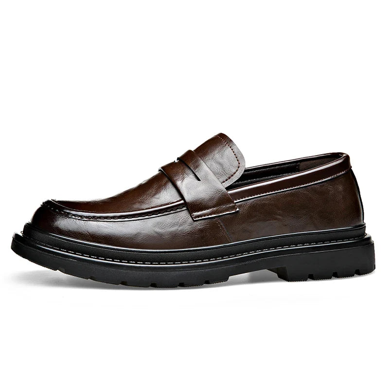 Thick Bottom Leather Shoes Handmade Loafers for Men High Quality Dress Shoes Male Social Masculino Business Botas Para Hombre