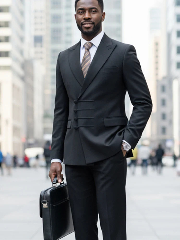Elegant man suit for wedding grey Slim Fit Double Breasted Multiple buttons Casual Business man 2 piece party outfit