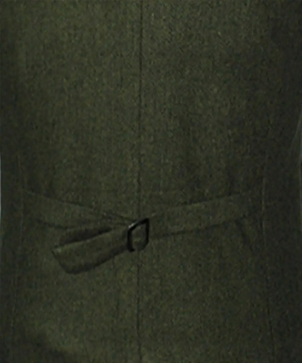 Men Vest Dark Green Herringbone Single Button V Neck With Pocket Waistcoat For Wedding Banquet Business Casual Work Men Suit