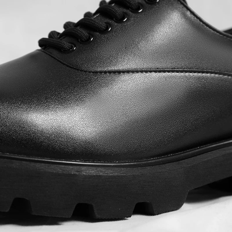 Trendy gentleman men's casual thick soled leather shoes Minimalist and versatile style Fashion Party Office Elevated Shoes