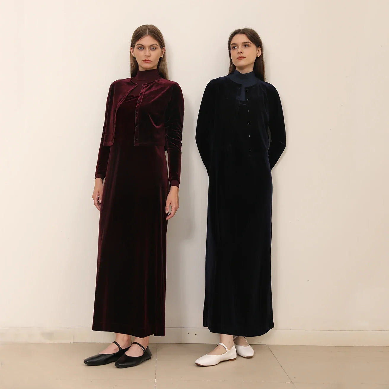 2025 Autumn and Winter Women Velvet Cardigan and Strap Dress Elegant Lady Clothes Ribbed Modal Shirt Customized Three Colors