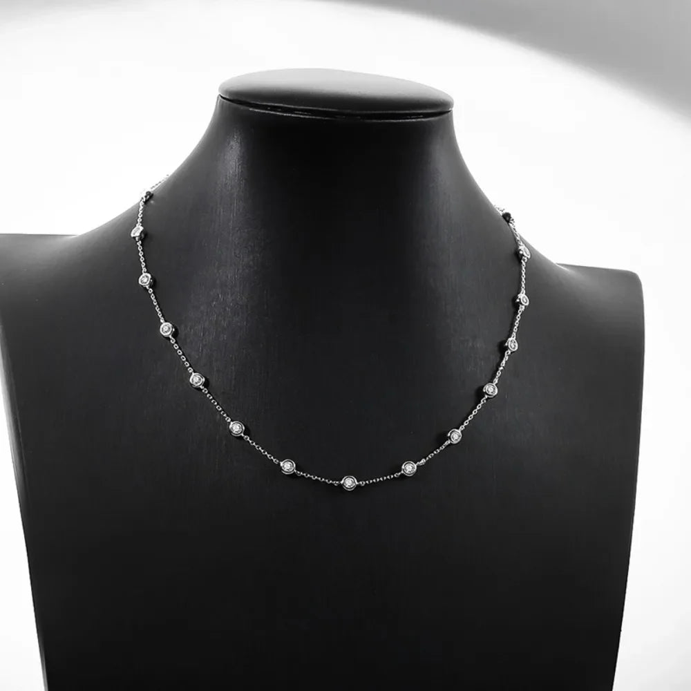 3mm 4mm All Moissanite Necklace for Women 925 Sterling Silver  Round Bubble Diamond Neck Chain Chocker Fine Jewelry GRA