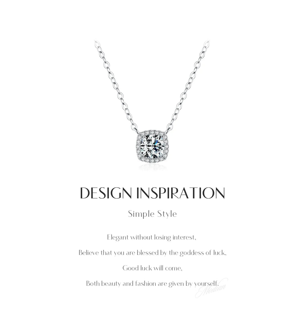 1 Carat Square Cushion Cut Halo Moissanite Pendant Necklace For Women 925 Sterling Silver Dazzling Wedding Bridal Jewelry