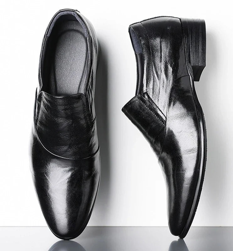 2026 New Low-heeled Business Shoes for Men Black Spring Summer Leather Shoes Male Fashion Casual Dress Shoe Man