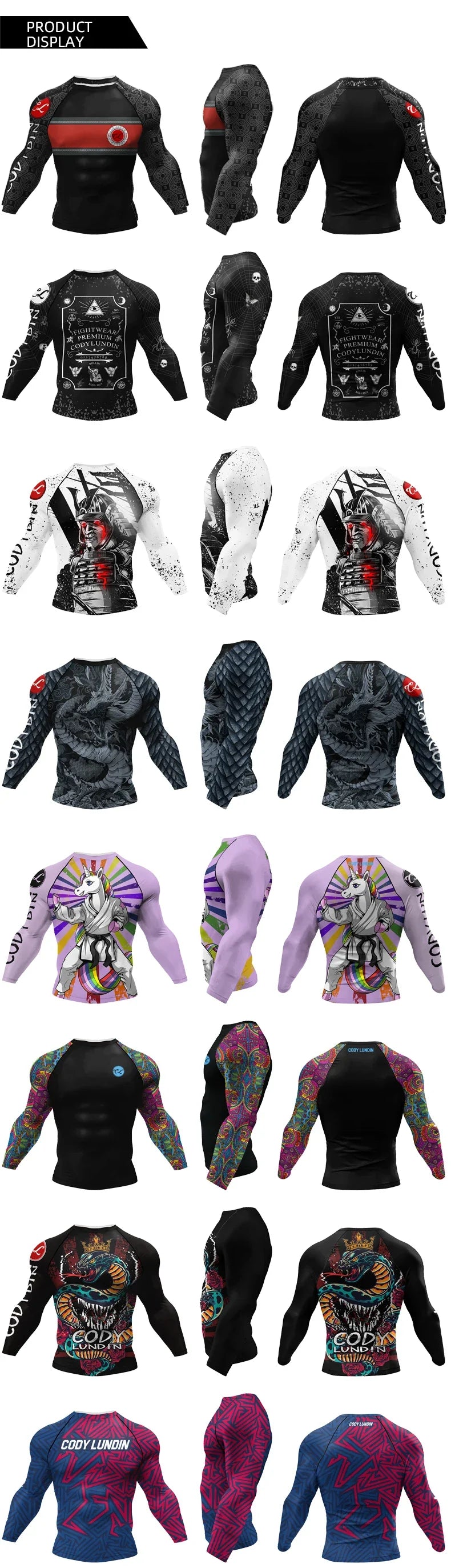 Customized Logo Cody Lundin Men Compression Sportswear Polyester Sunscreen T Shirt For Swimming Surf Jiu Jitsu BJJ Rashguard
