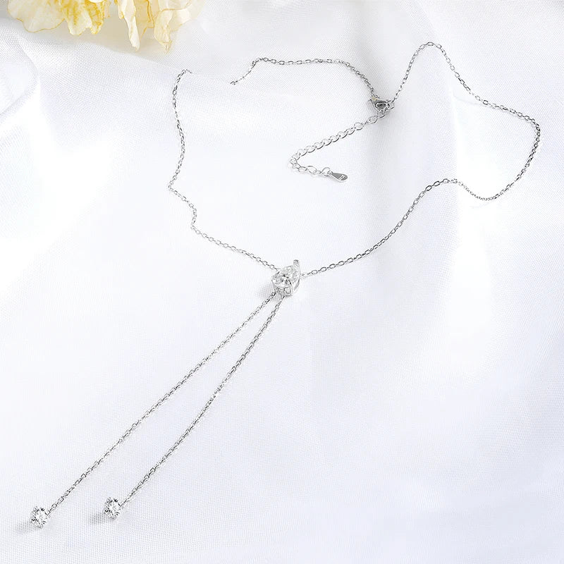 1-2CT Pear Cut Moissanite Long Necklace for Women Luxury Jewelry Female Neck Chain Solid Silver 925 Pendant Lab Diamond