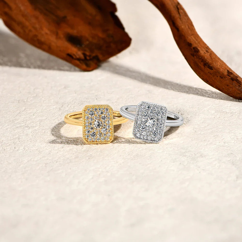 Original DVVS1 Moissanite Rings Rectangular Design forWomen 925 Sterling Silver White Gold Engagement Ring Fine Jewelry