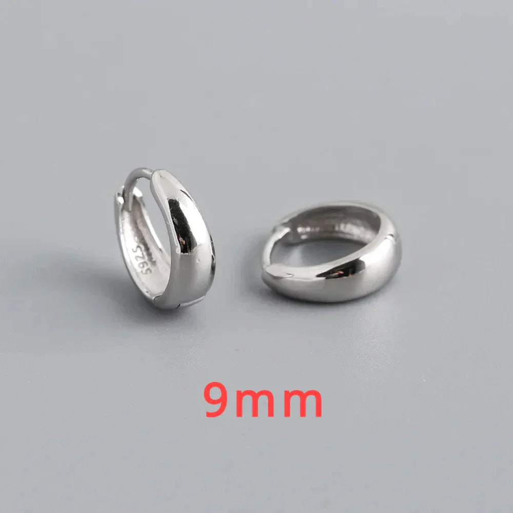 100% 925 Sterling Silver 18K 6/7/8/9/10mm Round Hoop Earrings for Women Classic Fine Jewelry Minimalist Accessories