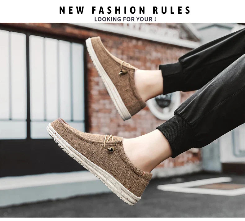 Men Casual Canvas Shoes Mens Loafers Breathable Slip on Flats Male Vulcanized Shoes Driving Shoes Plus Size 47 Walking Sneakers