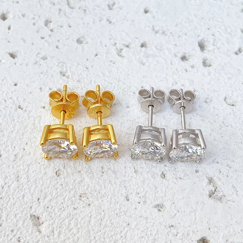 0.2-2ct Moissanite Earrings For Women 925 Sterling Silver Ear Studs with Yellow Gold Plated Lab Diamond Wedding Jewelry