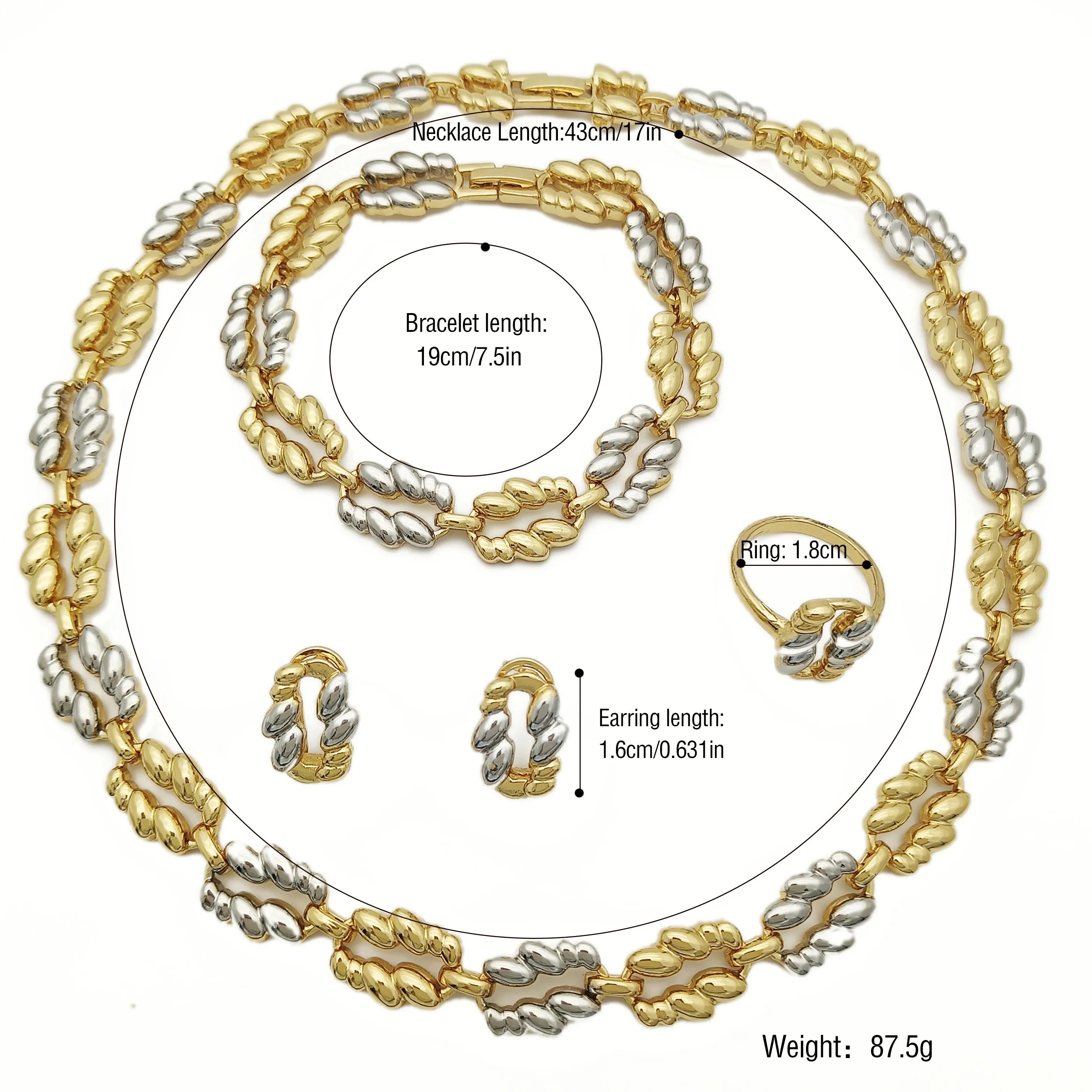 Minimalist Style Jewelry Set 18K Gold Plated Women Necklace Earrings Bracelet And Ring 4pcs Jewelry Set Wedding Party Gift