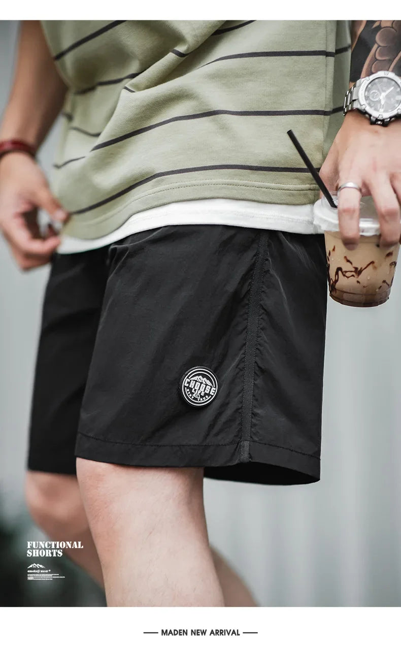 Outdoor Men's Quick-Dry Shorts Lightweight Casual Elastic Waist Drawstring Shorts Loose Fit Running Contrast Summer Shorts