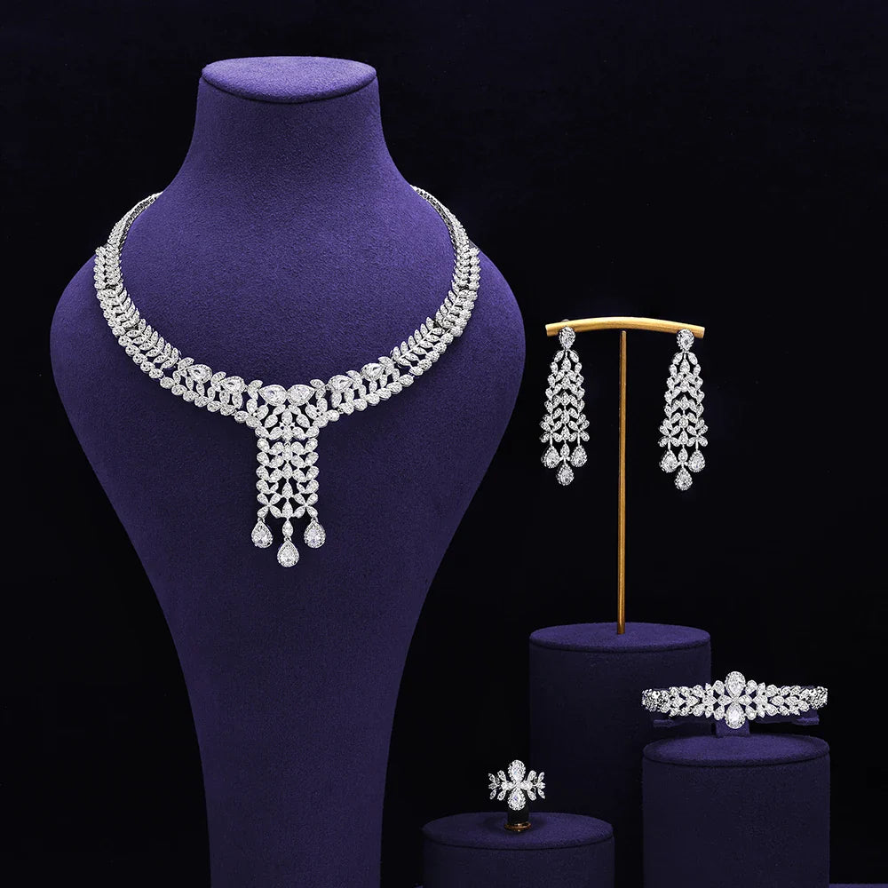 Bridal Zirconia Full Jewelry Set for Ladies Party Luxury Dubai Nigeria CZ Crystal Wedding Necklace Set