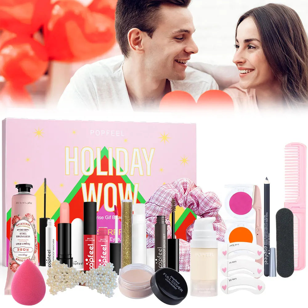 POPFEEL Surprise Gift Box Makeup Set for Girls – 20-Piece Face, Eye, and Lip Cosmetics and Beauty Tools Combination Set.