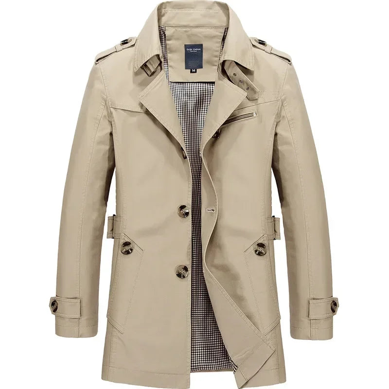 Brand Trench Coat Men 2026 Spring and Autumn 100% Cotton Jacket for Men Vintage Windbreaker Casual Jackets Men Clothing