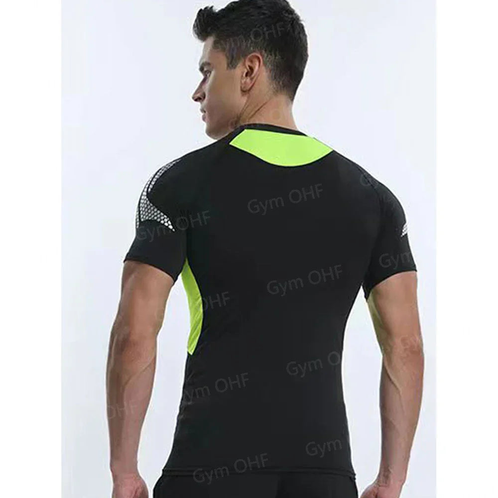 Funny Face 2 in 1 Shorts T Shirt Suits Men's Fitness Breathable Second Skin Compression Shirts Sets Gym Double Deck Shorts