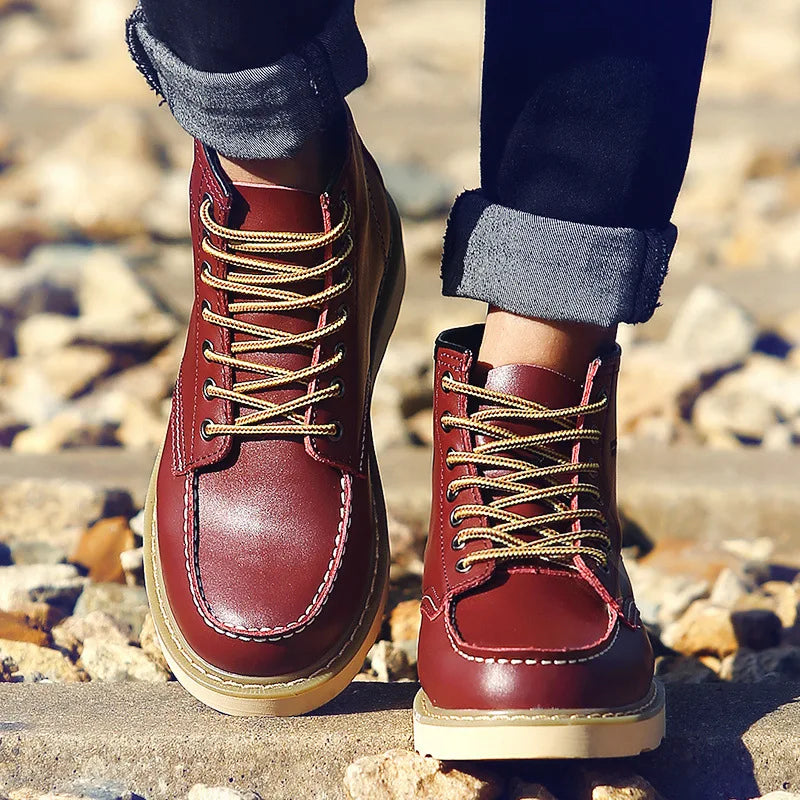 Spring New Genuine Leather Men's Boots Luxury High Quality Men Ankle Boots Fashion Handmade Motorcycle Boots Men Waterproof Shoe