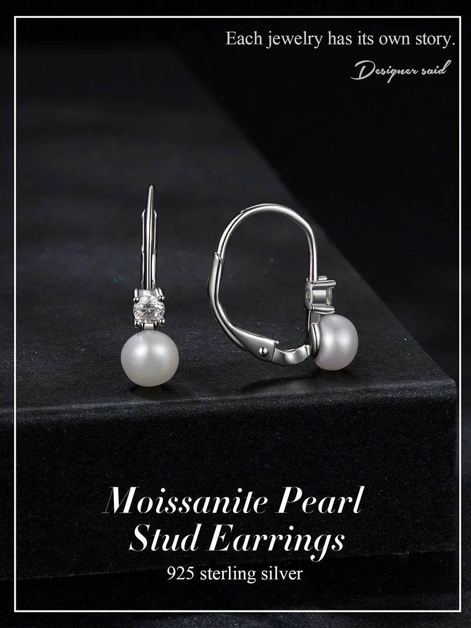 Moissanite Freshwater Pearl Earrings for Women Wedding, Round Cut Lab Diamond 925 Sterling Silver Drop Dangle Ear Buckles