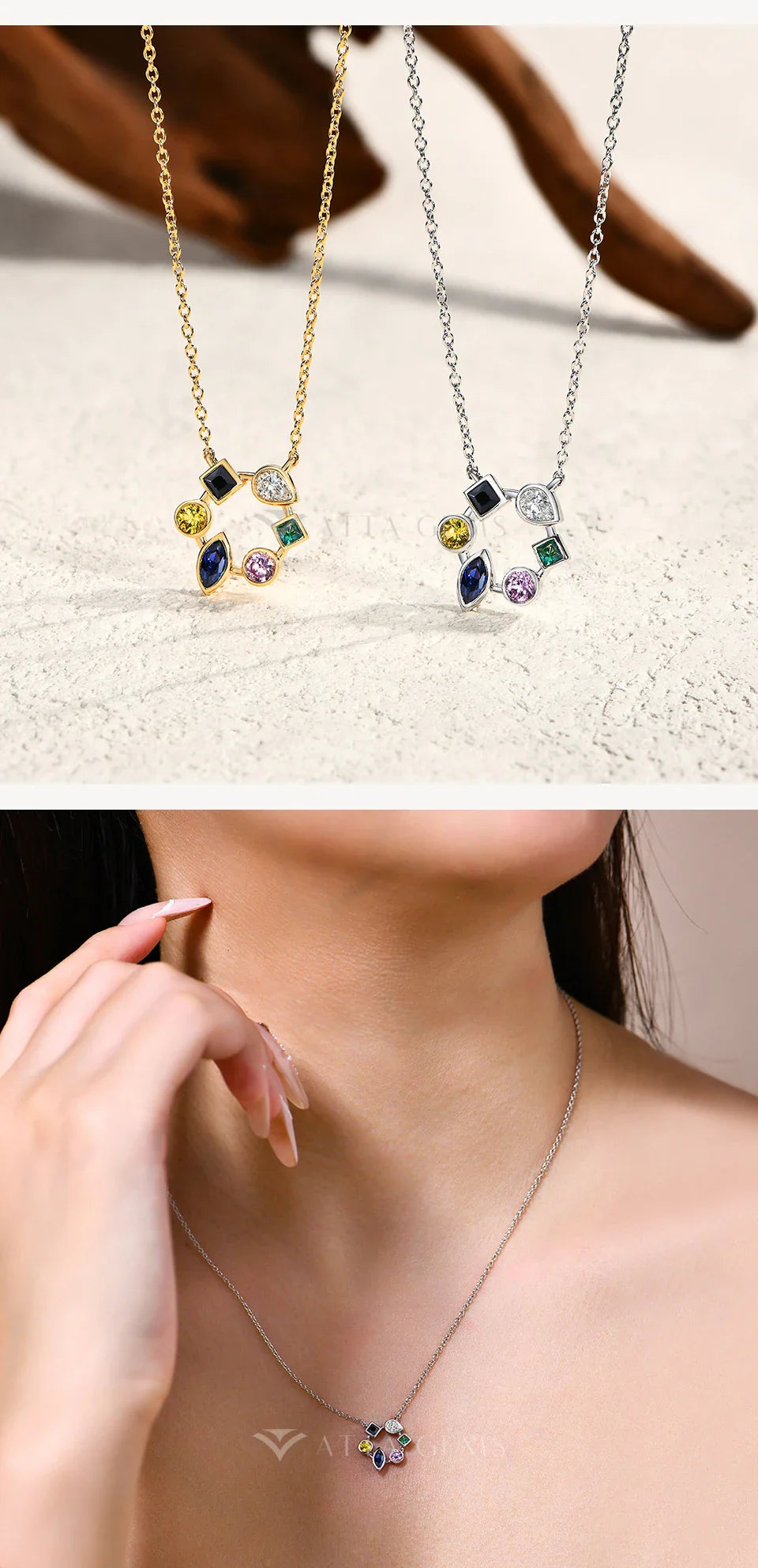 S925 Sterling Silver Necklace 18K Yellow White Gold Plated O-chain Pear Zircon Marquise Sapphire Jewelry Gift For Women