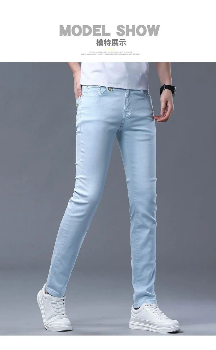 2024 Spring and Autumn New Fashion Solid Color Straight Leg Stretch Jeans Men's Casual Slim Comfortable Breathable Denim Pants