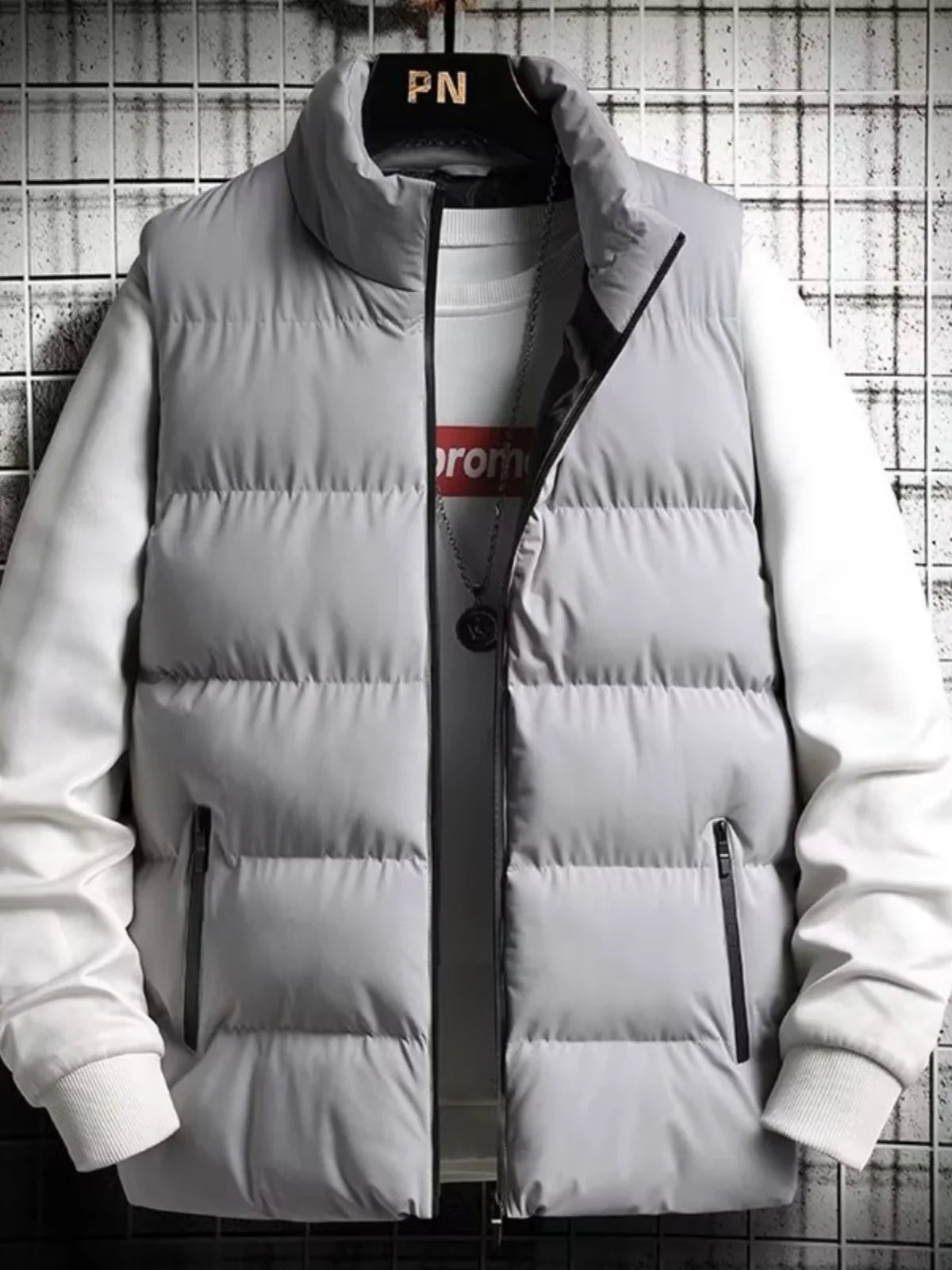 Men's down Vest Thickened Casual Style Stand Collar Jacket Autumn Winter New Fashion Youth Active Fit Zipper Pocket Daily Wear