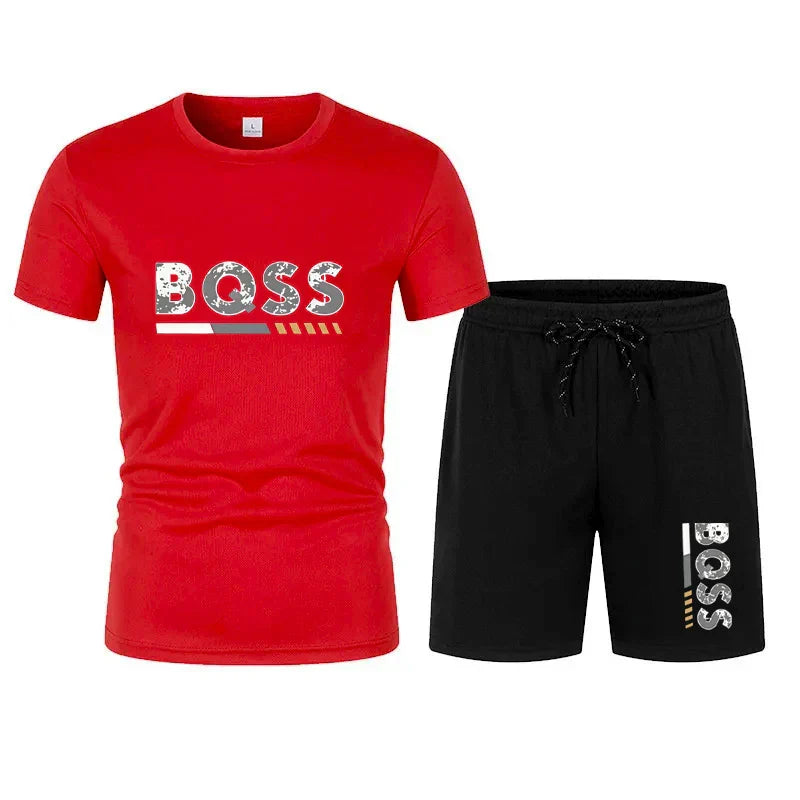 Summer men's short sleeved set, casual fashion, men's quick drying summer sports set, breathable mesh short sleeved T-shirt shor