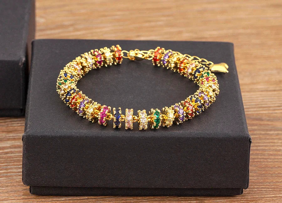 Fashion Gold Plated Chain Bead Bracelet for Women Colorful Crystal Zircon Heart Shape Charm Wedding Party Jewelry Gifts