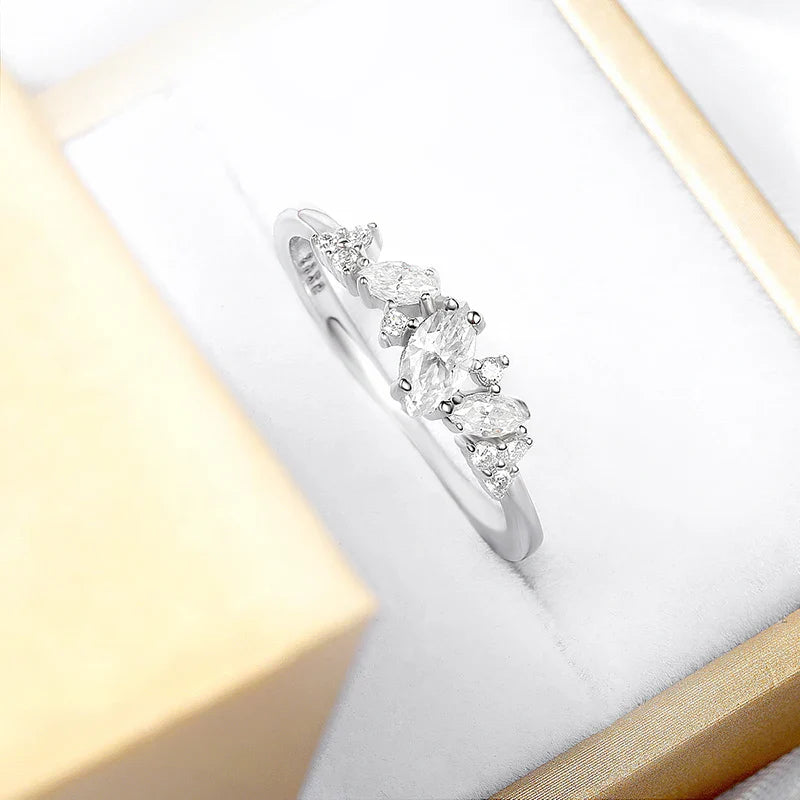 0.58cttw Marquise Cut Weeding Moissanite Rings for Women Double Halo High Quality 925 Sterling Silver Half Eternity Band