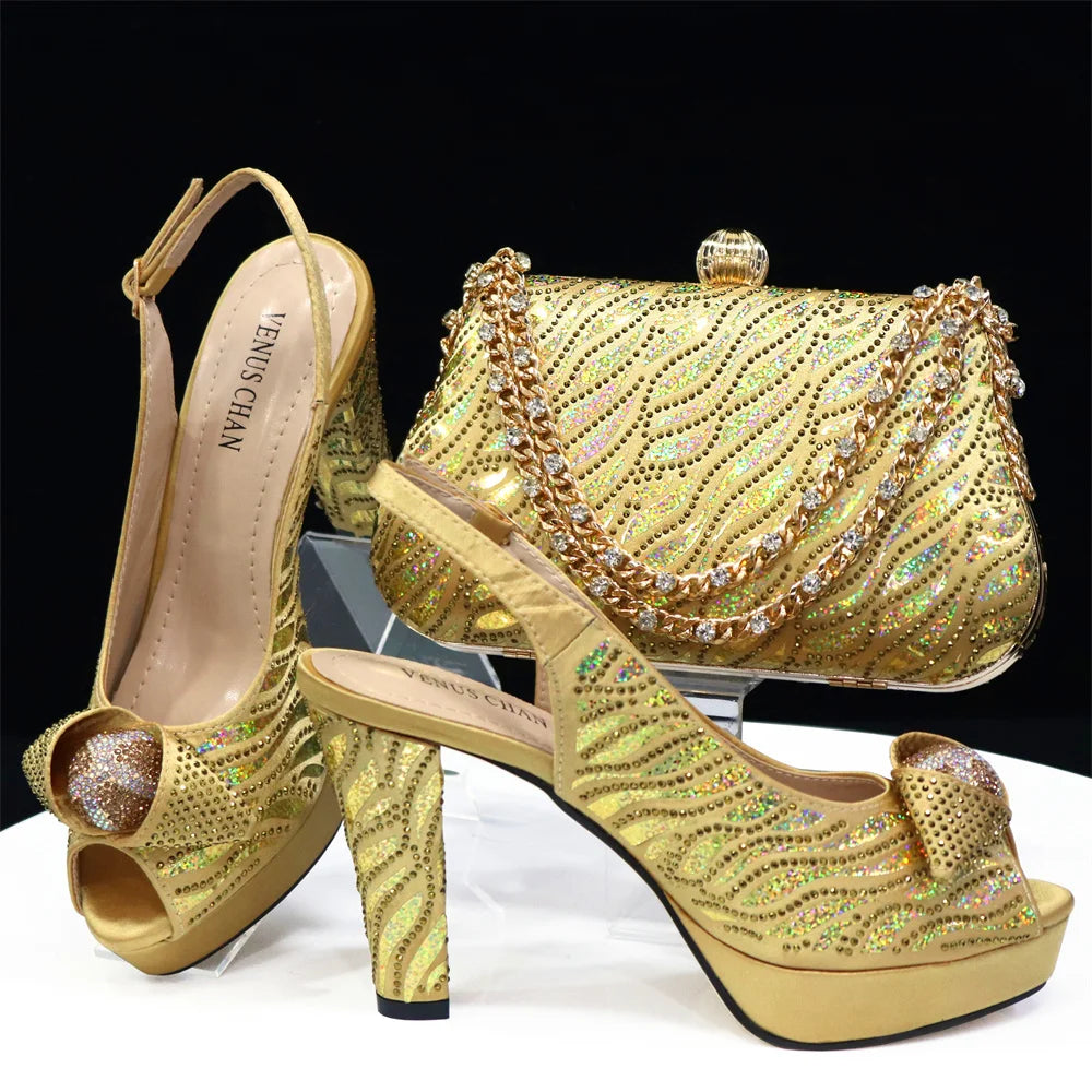 Italian Shoes And Bag Sets For Evening Party With Stones