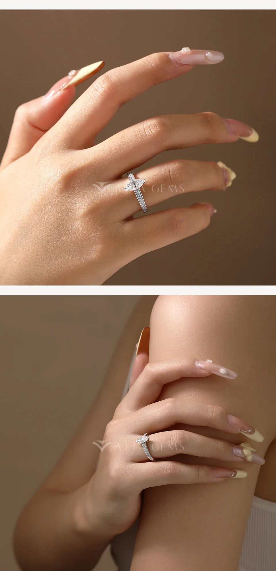 1.0CT Moissanite Ring for Women 5*10mm Marquise Cut Stone S925 Pure Silver Wedding Engagement Luxury Rings Fine Jewelry