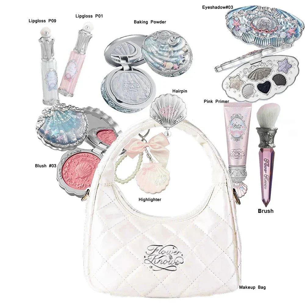 Makeup Set Flower Knows Shell Pearl Bunny Garden Setting Powder Lip Gloss Blush All In One Baking Powder Glitter Highlighter Kit