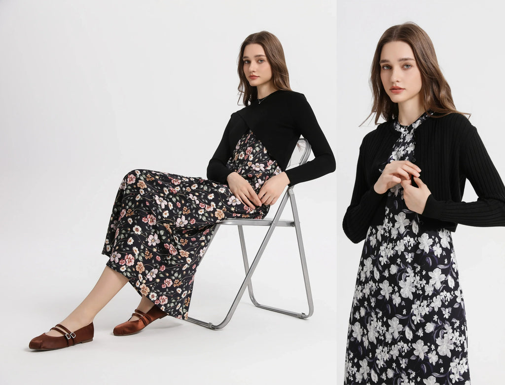 2025 spring summer elegance satin dress + knitted top match set maxi floor length woman clothes