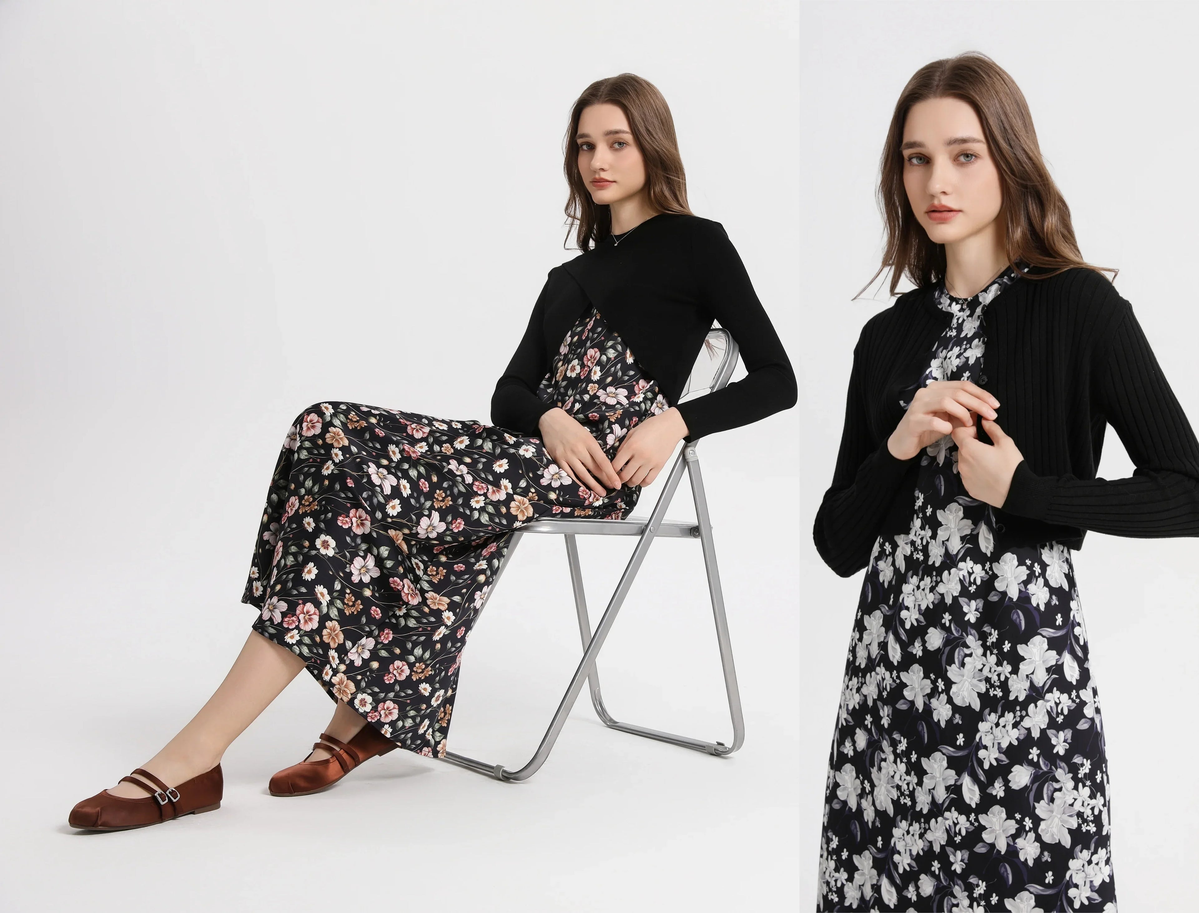 2025 spring summer elegance satin dress + knitted top match set maxi floor length woman clothes