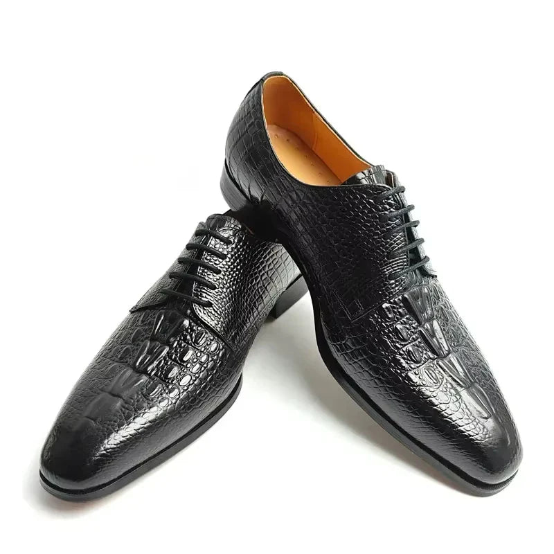 Fashion Elegant Black Oxfords Leather Shoe Dress Derby Shoe for Men Handcraft Official Male Wear Crocodile Pattern Leather Shoe