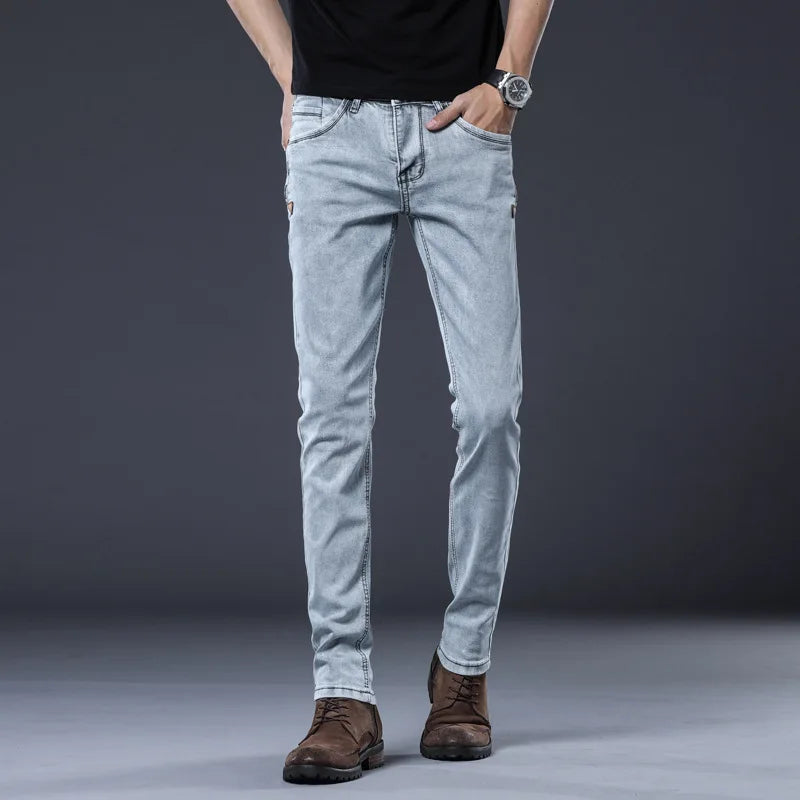 Skinny Denim Jeans Men Slim Fit Stretch Mens Jeans Pant Gray Blue 2025 New