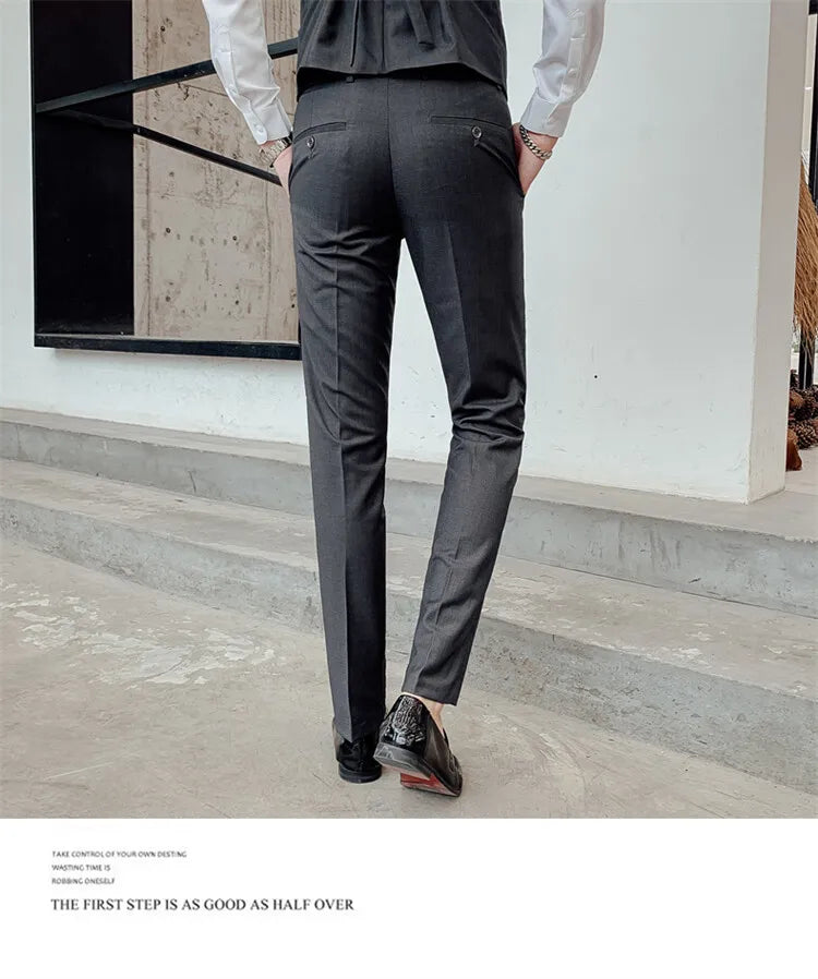 Solid Color Suit Men's Fashionable Gentleman Business Banquet Korean-style Formal Dress Casual Wedding (Blazer+Vest+Trousers)
