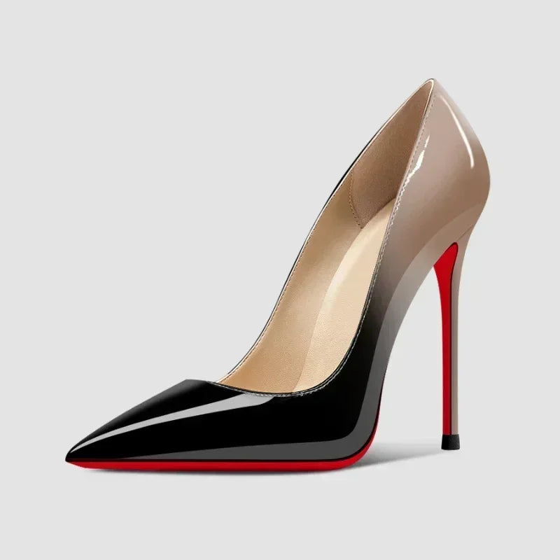 2025New Gradient Red Bottom Large Heels Sexy Leopard Pattern Pointed Professional Women's Shoes Black Graduation Single Shoes