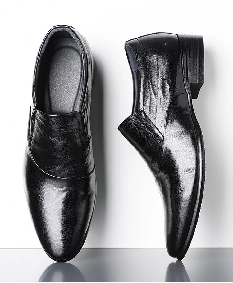 2026 New Low-heeled Business Shoes for Men Black Spring Summer Leather Shoes Male Fashion Casual Dress Shoe Man