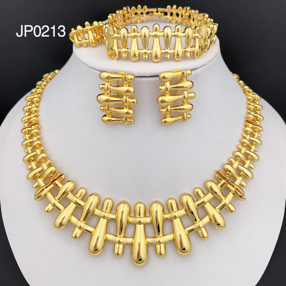 Women Necklace Earrings Bracelet Ring Jewelry Set Luxury Design Dubai 18K Gold Plated Wedding Party Jewellwey Gift