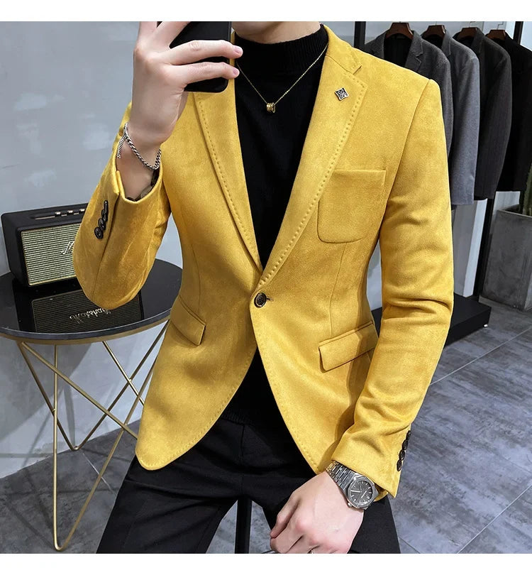 Plus Size 4XL-M Autumn Deerskin Velvet Jackets Blazer 6 Color Men Business Slim Blazers Hommes Casual Wedding Tuxedo Suit Coat