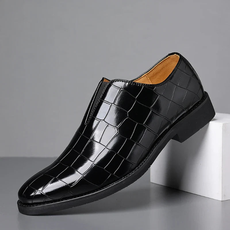 Mens Classic Temperament Brown Crocodile Embossed Leather Loafers Slip On Formal Dress Shoes For Business Office And Casual Wear