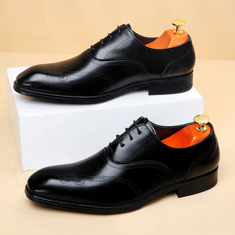 Luxury Brand Men's Glossy Leather Shoes Classic Brogue Shoes Lace Up Men's Office High-quality Business Shoes Big Size：38-48
