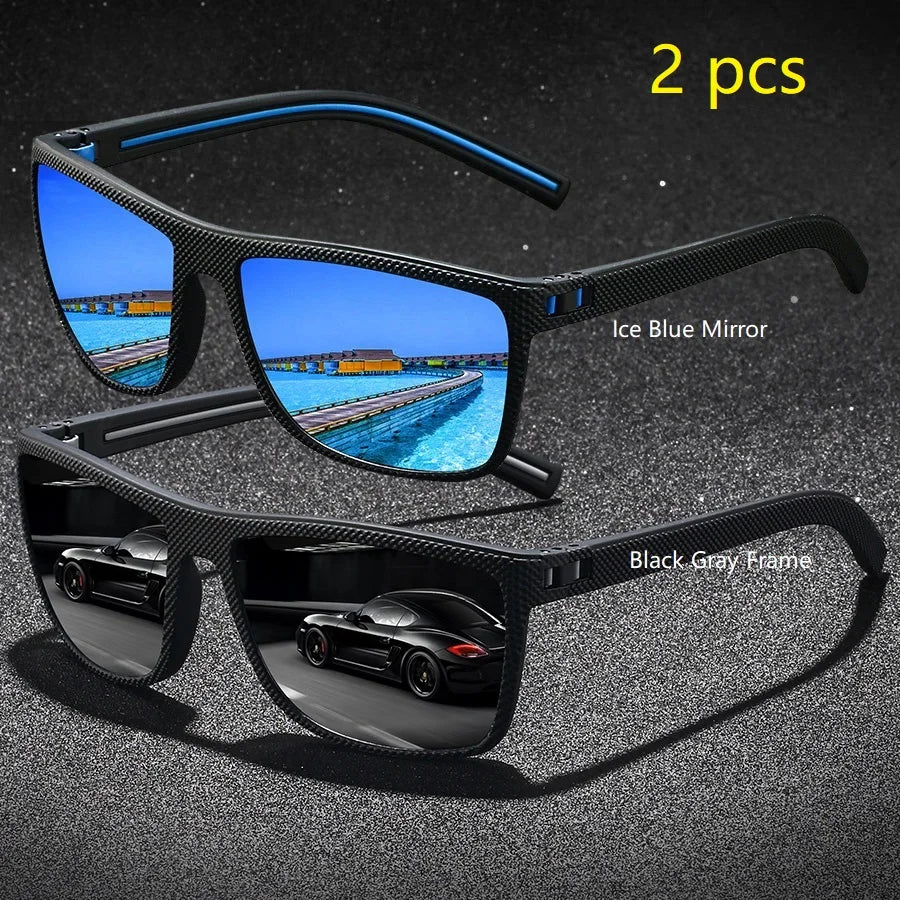 2PCS Fashion Vintage Check Pattern Sunglasses For Men Women Fishing Driving Fashion Square Brand Design Sun Glasses UV400 Eyewea