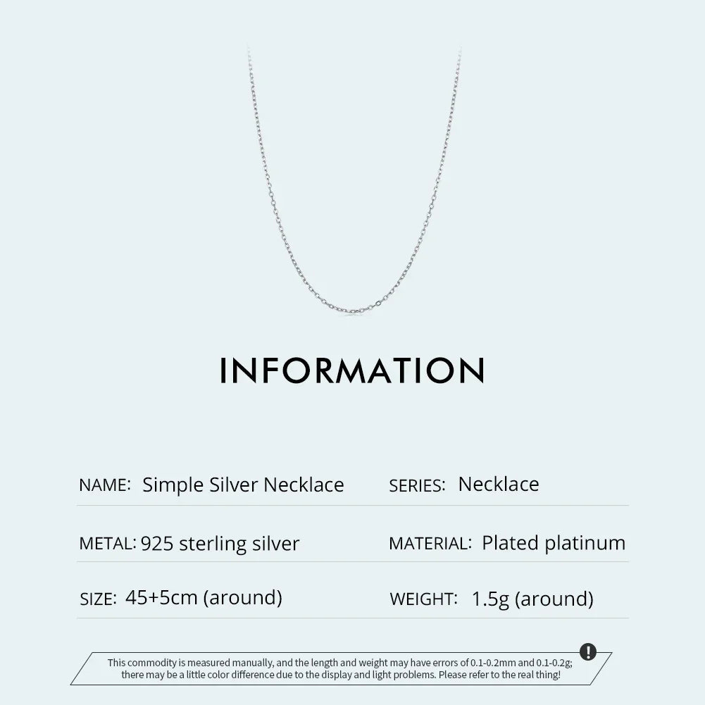 925 Sterling Silver Lobster Clasp Adjustable Necklace Basic Chain Link Simple Fine Jewelry for Women Birthday Gift SCA018